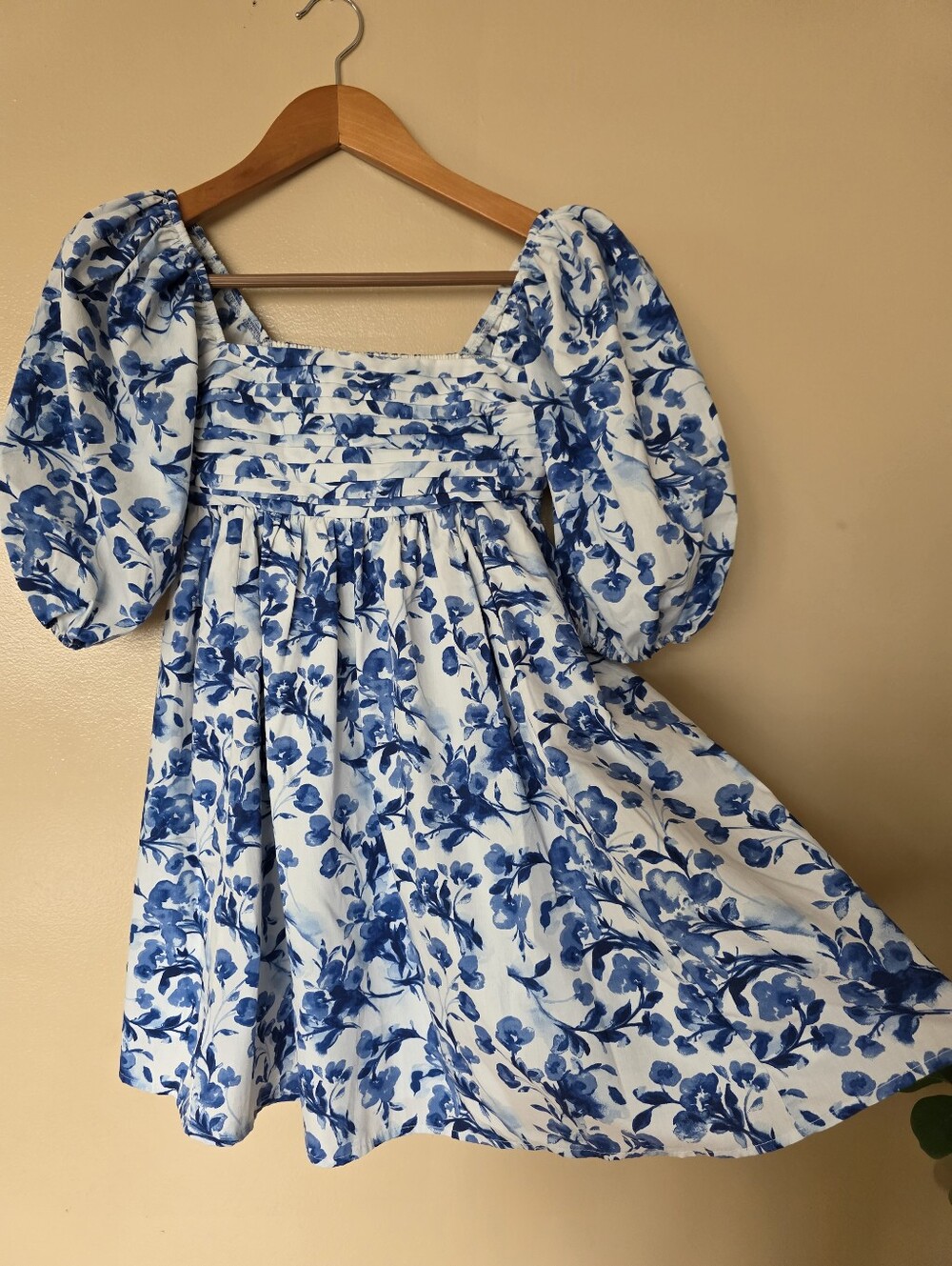 A&F Emerson Blue Floral Poplin Mini Dress XXSP Babydoll Puff Sleeve Cottagecore